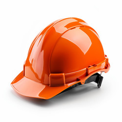 Orange safety helmet protecting construction workers on white background - yliv