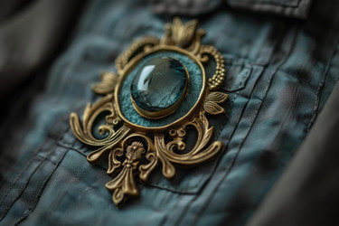 богато винтажная брошь с синим камнем придает роскошные нотки шелковой ткани - yliv