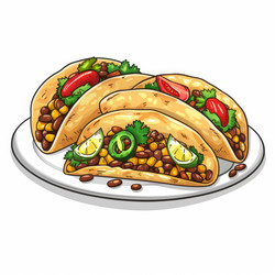 вкусные хрустящие тако с фасолью, кукурузой, помидорами, лаймом и кинзой на тарелке - yliv
