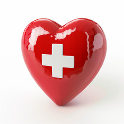 Shiny red heart featuring white cross, representing healthcare, love, and well being - yliv