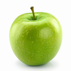 Single, ripe green apple resting on a white background - yliv