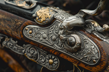 старинное охотничье ружье с гравировкой, демонстрирующее богато украшенное мастерство - yliv