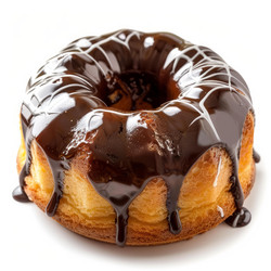 Delicious bundt cake covered with melted chocolate on white background - yliv