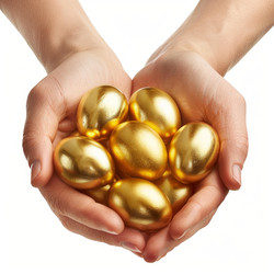Woman holding golden eggs in her hands - yliv