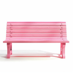 Pink wooden bench casting a shadow on a white background, ideal for concepts related to rest, relaxation, and outdoor furniture - yliv