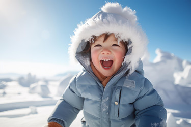 Happy child laughing and playing in winter wonderland - yliv