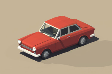 низкополигональный красный автомобиль, припаркованный на бежевом фоне, отбрасывающий тень - yliv