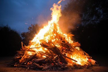 Huge bonfire burning with high flames at dusk - yliv