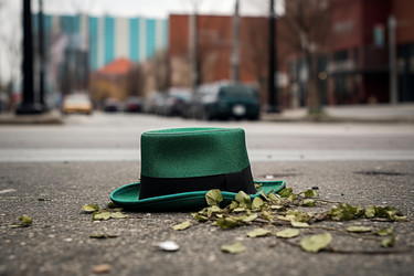 Green leprechaun hat lying on the street after saint patrick's day parade - yliv