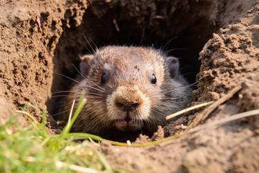 Groundhog peeking out of its burrow in spring - yliv