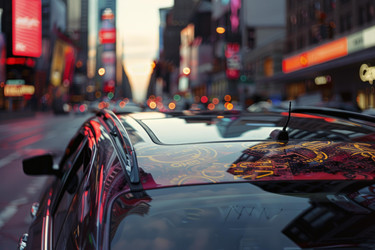 Car is reflecting the lights of times square in new york city - yliv