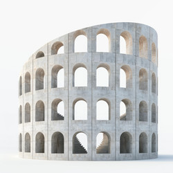 Concrete curved wall featuring multiple arches and staircases, evoking a modern colosseum design - yliv