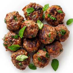 Вкусные домашние фрикадельки, украшенные свежими листьями базилика - yliv