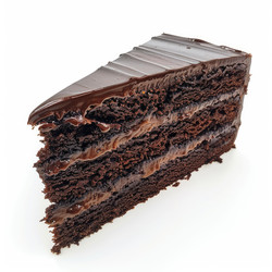 Delicious chocolate cake slice dripping with ganache on white background - yliv