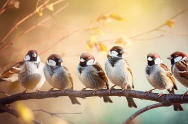 Sparrows on tree branch. Wild bird tree avian natural forest. Generate Ai - yliv