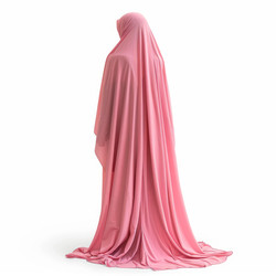 Muslim woman praying wearing pink hijab on white background - yliv
