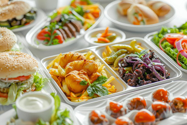 вкусная еда, доставляемая в контейнерах на вынос для организованного мероприятия - yliv
