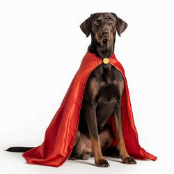 Studio shot of a powerful dog wearing a superhero cape, embodying strength and heroism - yliv