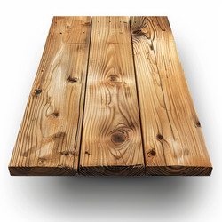 Empty wooden table top made of three rustic planks showing wood grain on white background - yliv