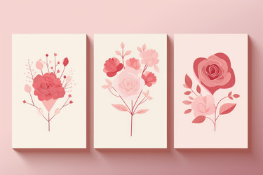 Three romantic canvases featuring pink roses and hearts, creating beautiful wall art for valentine's day or any occasion - yliv