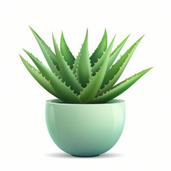 Green aloe vera plant growing in a light green pot, isolated on a white background - yliv