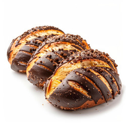 Delicious chocolate covered sweet buns sprinkled with chocolate chips on white background - yliv