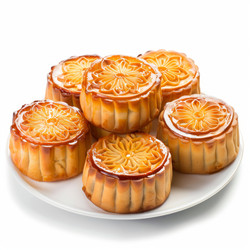 Delicious mooncakes resting on a white plate for mid autumn festival - yliv