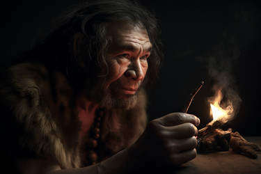 Neanderthals man civilization evolution. Primitive tribal caveman tribal people. Generate ai - yliv
