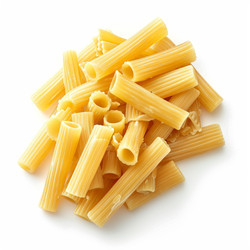 Heap of uncooked smooth dry macaroni pasta from durum wheat semolina on white background - yliv