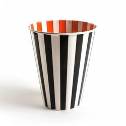 Empty striped popcorn bucket standing on white background - yliv