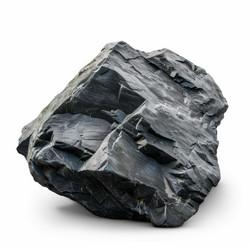 Dark rock with rough texture isolated on white background, suitable for geology or mining concepts - yliv