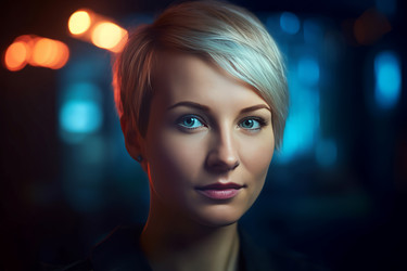 Attractive woman with blond bobbed hairdo. Generate ai - yliv