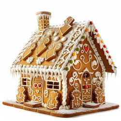 Decorated gingerbread house standing on white background - yliv