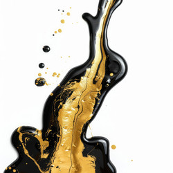 Abstract shapes are formed by mixing black and gold paint on a white background - yliv