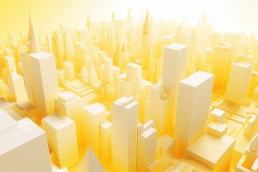 Model of yellow plastic city with tall houses. Futuristic Business centers skyscrapers. Generate Ai - yliv