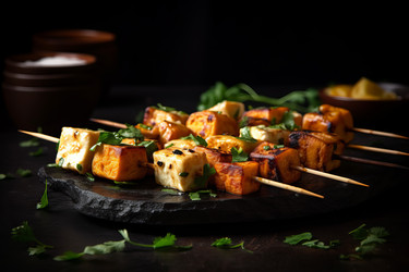 Cheese on skewers in breadcrumbs with greens. Generate Ai - yliv