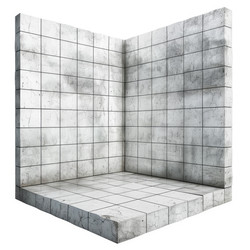 Empty concrete corner with tiled walls and floor creating a minimalist space - yliv