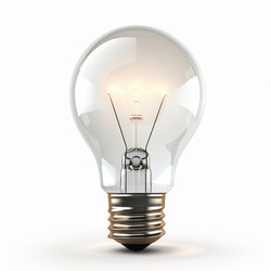Bright light bulb shining on white background symbolizing an idea - yliv