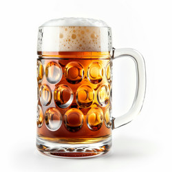 Large beer mug full of cold beer with foam on white background - yliv