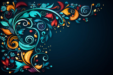 Intricate floral swirls in vibrant colors create a decorative corner against a dark background, offering a beautiful frame for text or design elements - yliv