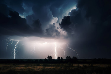 Lightning strikes illuminate. Dangerous and fantastic natural phenomenon. Generate AI - yliv