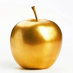 Golden apple is standing on a white background, representing success, wealth, and luxury - yliv