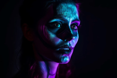Woman scary night makeup studio light. Generate Ai - yliv