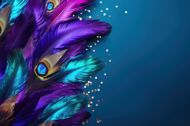 Carnival peacock feathers and glitter creating vibrant party background - yliv