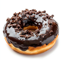 Delicious chocolate donut with chocolate shavings on white background - yliv