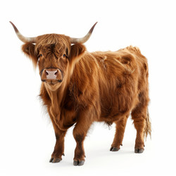 Highland cow standing on white background - yliv