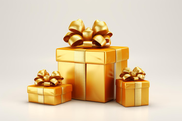 Three golden gift boxes with a ribbon bow are waiting to be opened - yliv