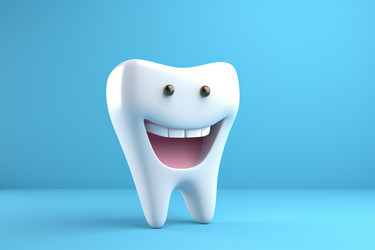 White healthy tooth smiling, promoting dental hygiene and oral care - yliv