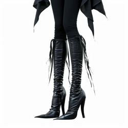 Woman wearing black leather high heel boots posing - yliv