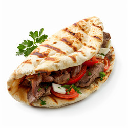 вкусные лепешки на гриле с начинкой из мяса для шаурмы, помидоров, белого сыра и петрушки - yliv